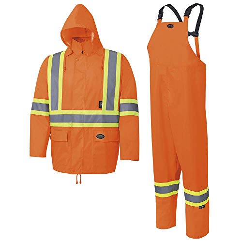 Pioneer V1080350 150D Hi-Viz Oxford Poly/PU Waterproof Suit - Hi-Viz Orange