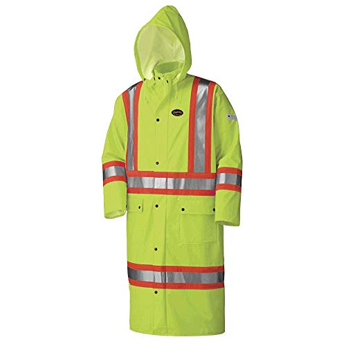 Pioneer V3520360 FR Oil & Chemical Resistant Long Rain Coat - Hi-Vis Lightweight, Yellow-Green