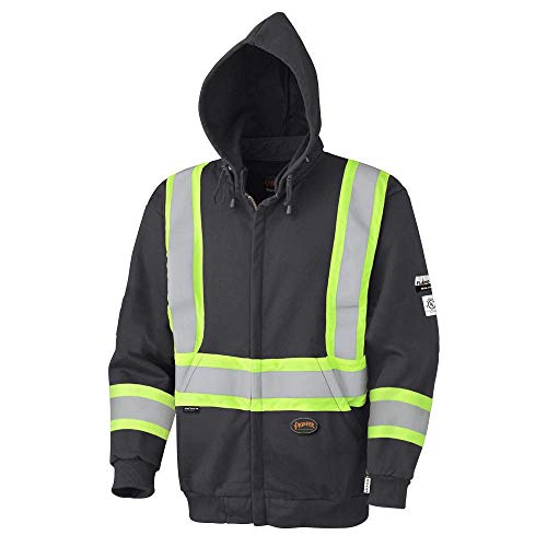 Pioneer V2570470 Flame Resistant Heavyweight Safety Hoodie, Zip Style, Refl. Tape