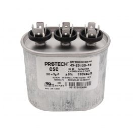 Rheem-Ruud 43-25135-16 Dual Oval Capacitor 1.890" x 2.900" x 3.940" 30/3 MFD 370 VAC