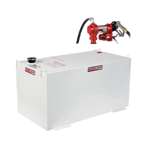 Weather Guard 358-3-02 100 Gallon Rectangular Steel Fuel Transfer Tank w/ Fill-Rite FR1210H 12V DC 15 GPM Fuel Transfer Pump Kit