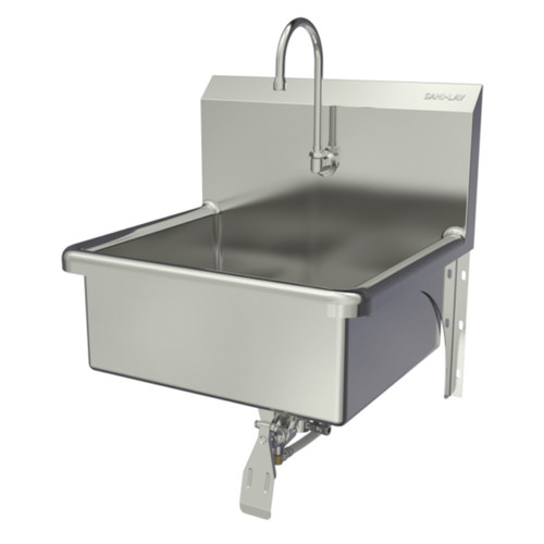 SANI-LAV 5041 Hands-Free Wall Mount Stainless Steel Sink - Single Knee Pedal Valve