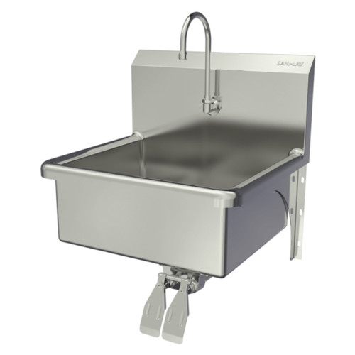 SANI-LAV 504 Hands-Free Wall Mount Stainless Steel Sink - Double Knee Pedal Valve