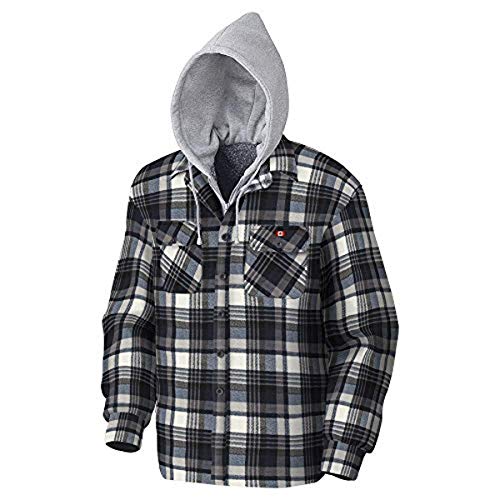 Pioneer V3080396 Polar Fleece Work Shirt - Quilted Hooded, Blue-Grey Plaid