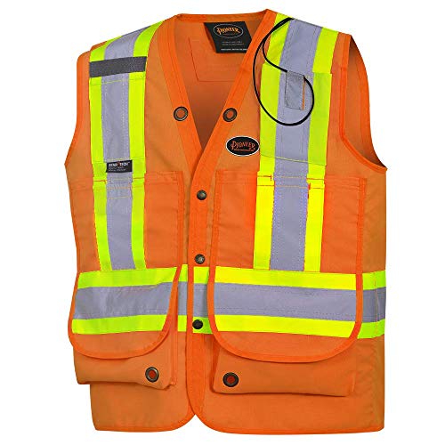 Pioneer Heavy-Duty Hi Vis Surveyor Safety Vest, 12 Pockets, Radio Strap, Orange