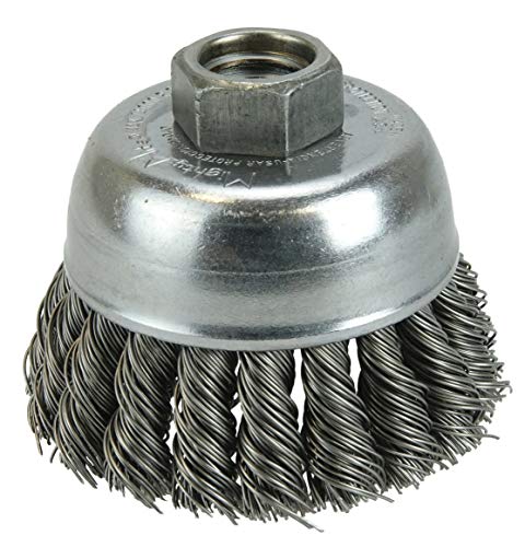 Weiler Wire Cup Brush, Threaded Hole, Steel, Partial Twist Knotted, Single Row, 2-3/4" Diameter, 0.014" Wire Diameter, 5/8"-11 Arbor, 1" Bristle Length, 14000 RPM (Pack of 1)