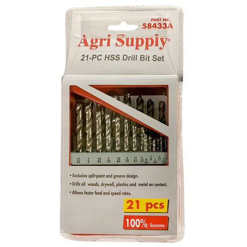 21-Piece High-Speed Steel (HSS) Drill Bit Set (1/16" through 3/8")