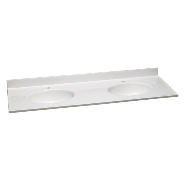 Design House 61 x 22-Inch Double-Bowl Marble Vanity Top, White, 522144