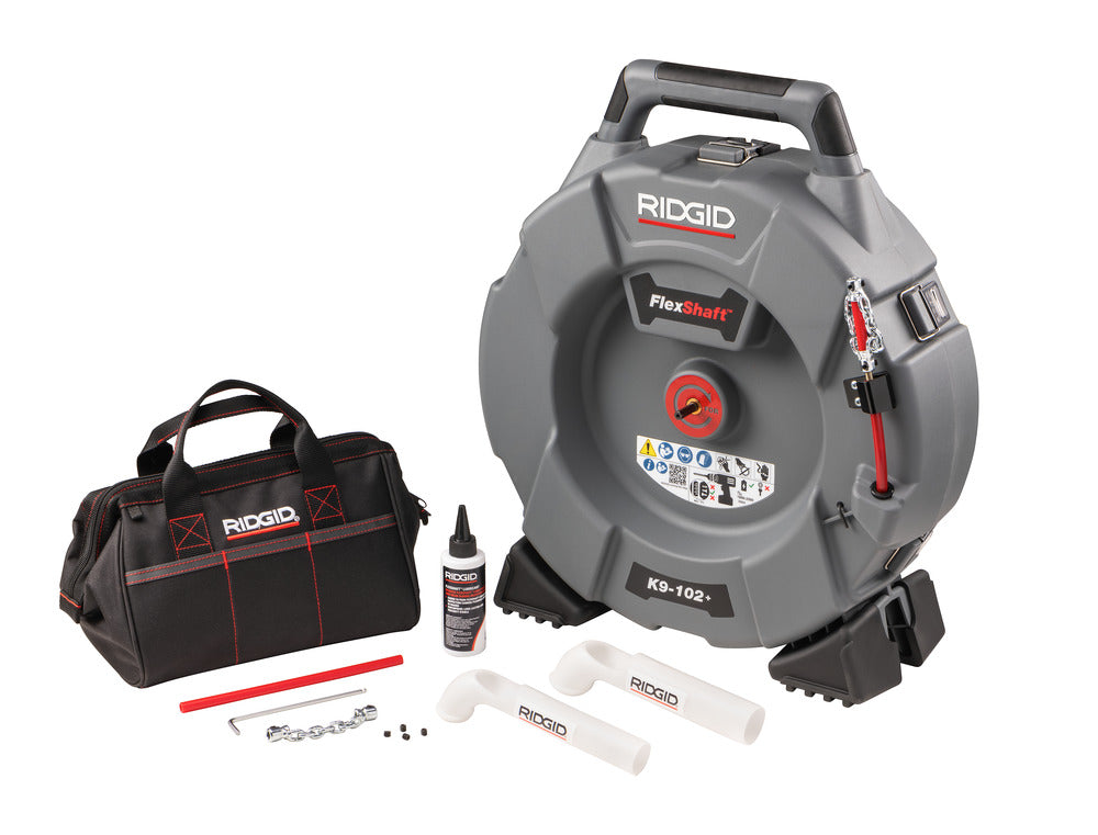 Ridgid 76193 K9-102+ FlexShaft Machine for 1 1/4-2" (32 - 50 mm) Pipes - Includes: 50' (15,2 m) 1/4" (6 mm) cable and kit