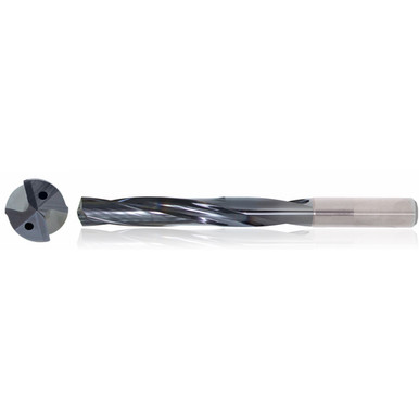 5/32" Dia. x 6 mm Shank x 90 mm Flute Length x 130 mm OAL, 20xD, TiAlN, 2 Flute, Coolant Thru, h6, Cylindrical, Solid Carbide Drill Series/List #5614 MT0401640