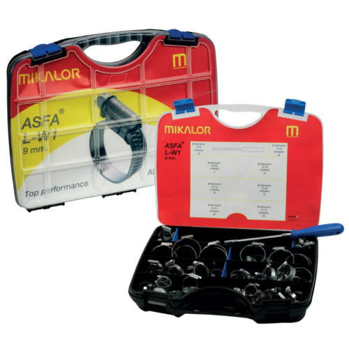 Mikalor Clamps LLC 03503251 16-60 mm Stainless Steel W4 AISI 304 ASFA-S 12 mm Hose Clamp Assortment Box - Box Qty 73