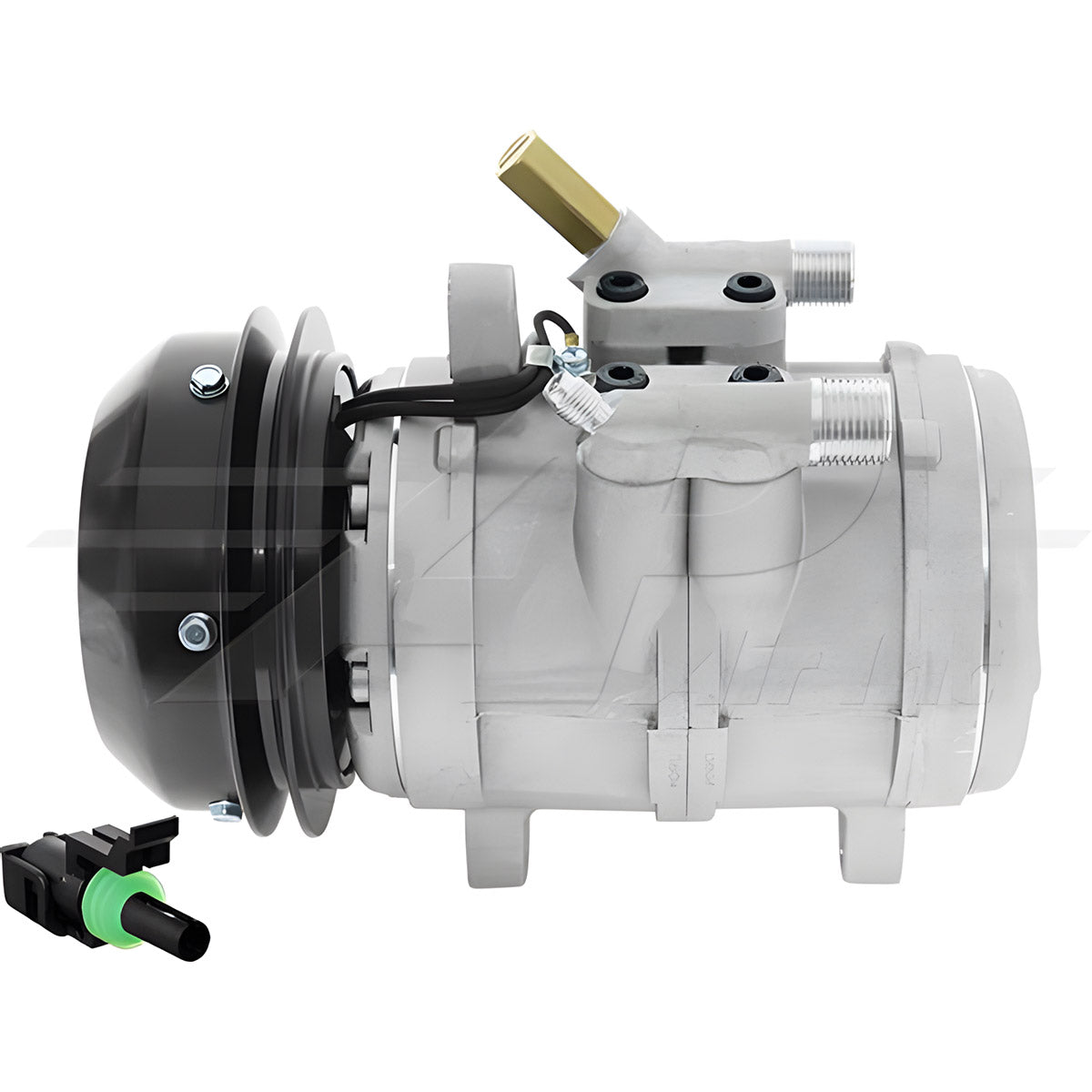 Alternative Denso Compressor 6E171 - 146mm, 1 Groove Clutch, 12V - With Manifold for John Deere & Case IH