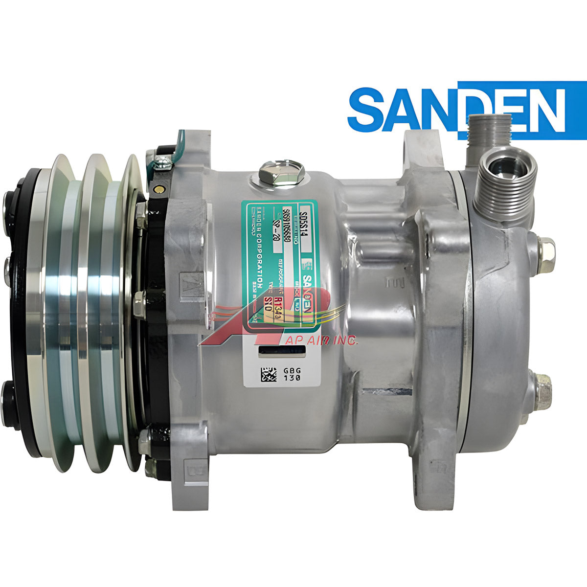 OEM Sanden Compressor SD5H14 - 132mm, 2 Groove Clutch. 24V for Volvo & Kobelco