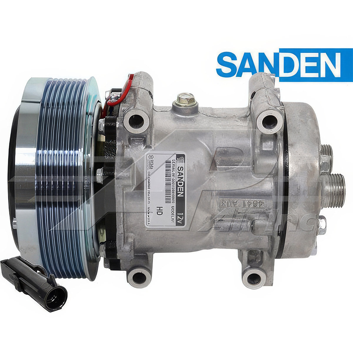 Original Sanden SD7H15HD, 6" Serpentine Clutch, Horizontal Tube O-Ring for Case IH & Ford/New Holland