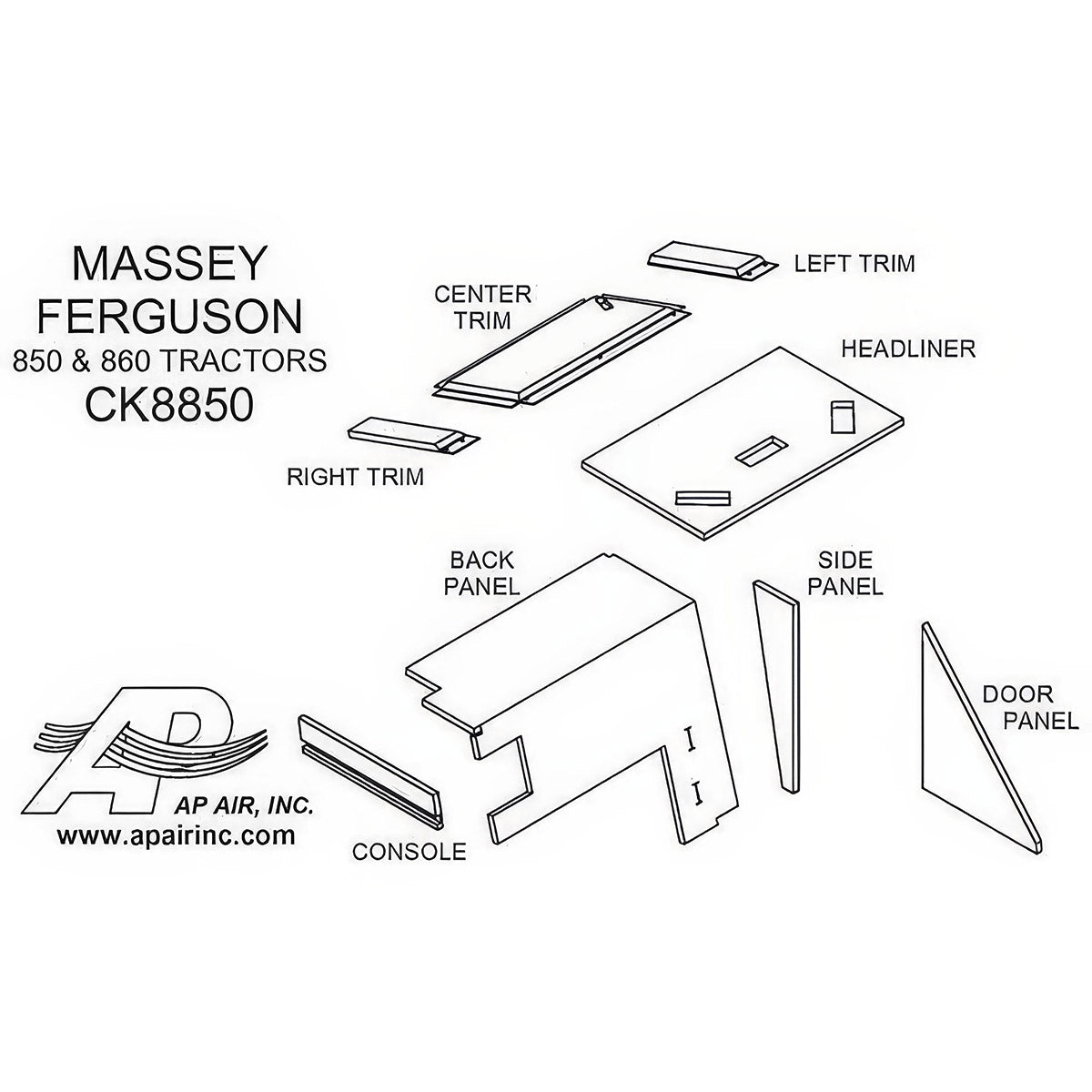 Massey Ferguson Lower Cab Kit With Headliner - Black Basketweave for Massey Ferguson