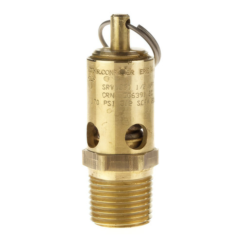 Conrader SRV390-1/2-150 1/2 in. Soft Seat Safety Valve,Brass, ASME, CRN Certified, 150 PSI