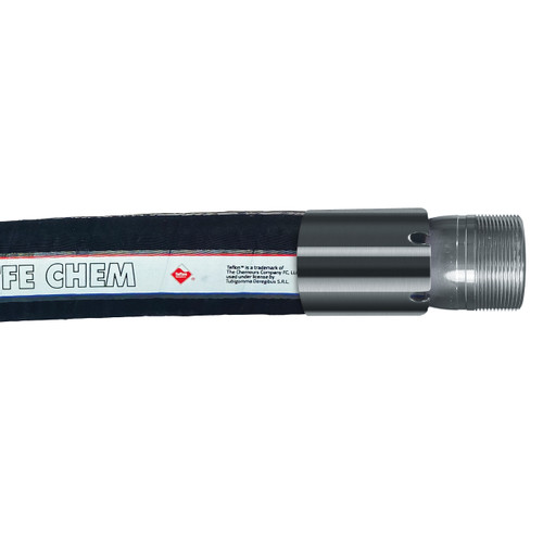 Tudertechnica Tufluor White PTFE 1/2 in. Chemical Suction & Delivery Hose 250 PSI Assemblies w/ Stainless Steel Male NPT Ends