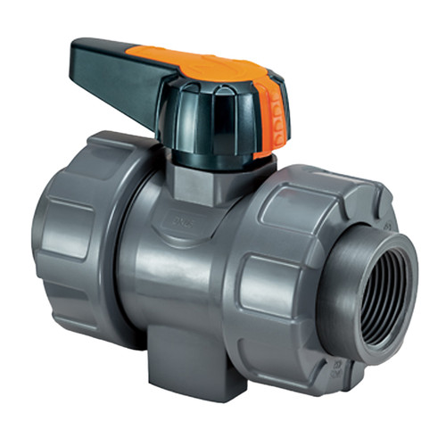 Chemline Plastics Type 25 True Union PVC Ball Valve w/ Locking Handle, FKM O-Ring, Threaded Ends