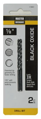 Black Oxide Drill Bits, 1/8 x 2.75 In., 2-Pk.
