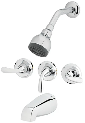 Shower Faucet, Non-Pressure Balancing, 3-Handle, Chrome