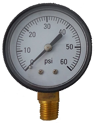 Pool Pressure Gauge, Bottom Mount, 0-60 PSI