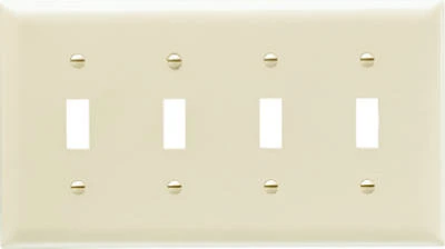 Pass & Seymour Wall Plate, 4-Gang, 4-Toggle, Urea, Ivory