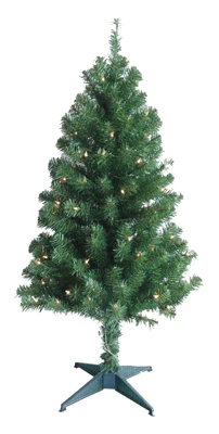 Artificial Pre-Lit Christmas Tree, 100 Clear Lights, Hinged, 4 Ft.