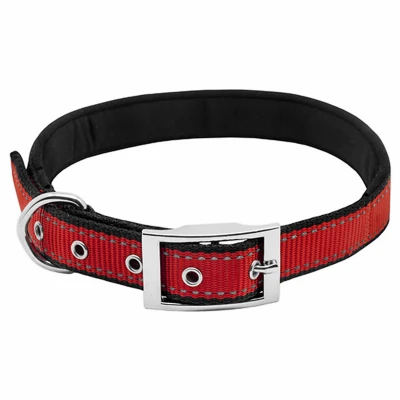 Reflective Paw Dog Collar, Red, 1 x 16-26-In.