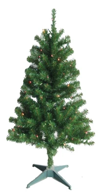 Artificial Pre-Lit Christmas Tree, 100 Multi-Color Lights, Hinged, 4 Ft.
