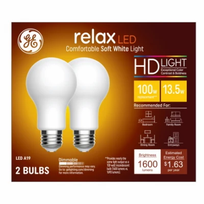Relax HD+ LED Light Bulbs, Soft White, 1600 Lumens, 13 Watt, 2-Pk.