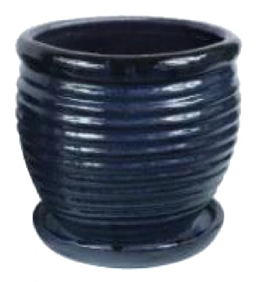 9 In. Honey Jar Planter, Ceramic, Drip Blue
