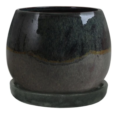 8 In. Artisan Planter, Ceramic, Drip Green