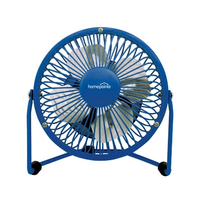 High-Velocity Personal Fan, Dual USB/120-Volt, Blue, 4-In.