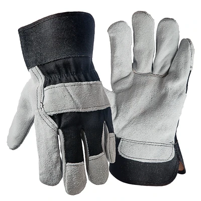 Work Gloves, Pigskin Leather Palm, Cotton Back, Men's Large