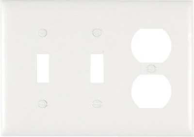 Pass & Seymour Wall Plate, 3-Gang, 2-Toggle & 1-Duplex, Urea, White