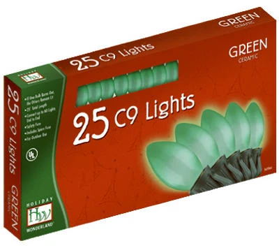 Christmas 25-Light Set, Green Ceramic C9 Bulbs, 25-Ct.