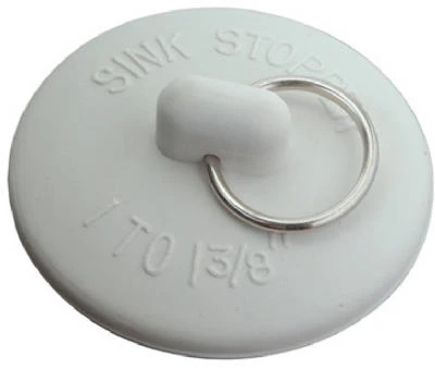 Sink Stopper with Metal Ring, White, Rubber, 1 to 1-In. Drains