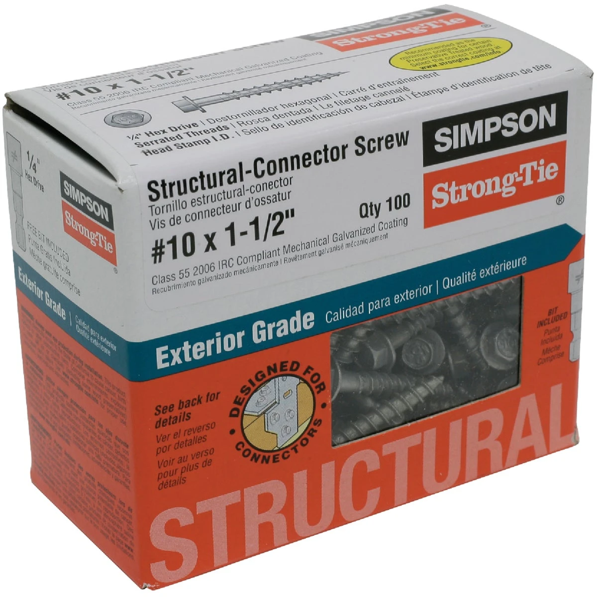 Connector Screw, #10 x 1-1/2 In., 100-Pk.