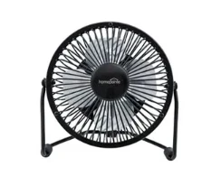 High-Velocity Personal Fan, Dual USB/120-Volt, Black, 4-In.