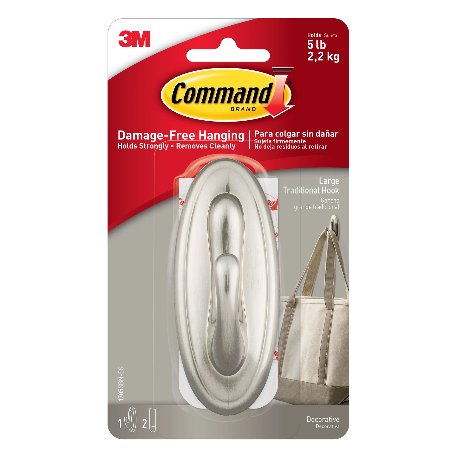 Traditional Hook, Brushed Nickel Metallic, Large