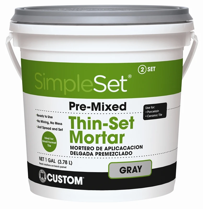 Pre-Mixed Ceramic Tile Thin-Set Mortar, Gray, Gallon