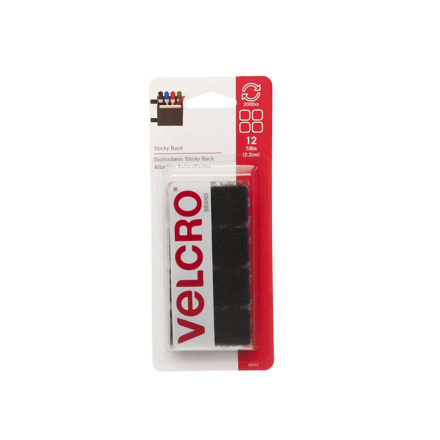 Sticky Back Fasteners, Black, 7/8 In. Squares, 12-Ct.