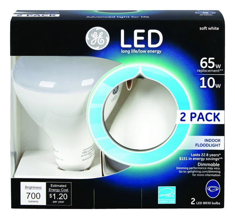 LED Floodlight Bulbs, Indoor, Soft White, 700 Lumens, 10 Watt, 2-Pk.