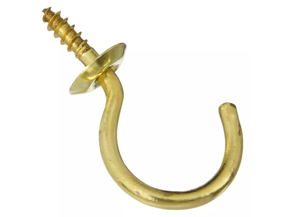 Cup Hook, Solid Brass, 1-1/4 In., 2-Pk.