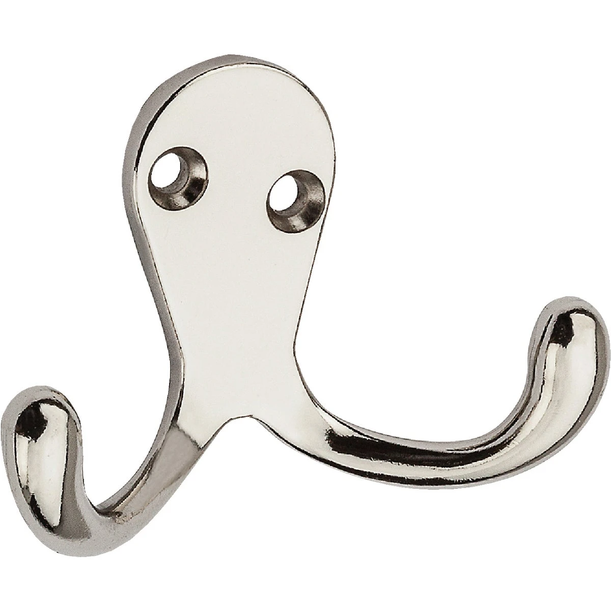Wall Hook for Clothes, Double Prong, Nickel-Plated, 2-Pk.