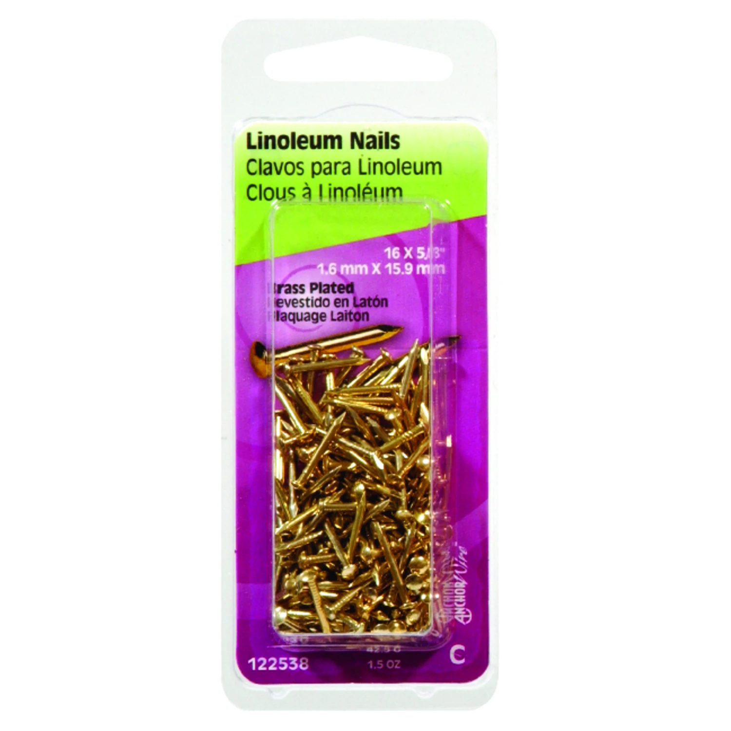 Linoleum Nails, Brass-Plated, 5/8-In. x 16, 1.5-oz.