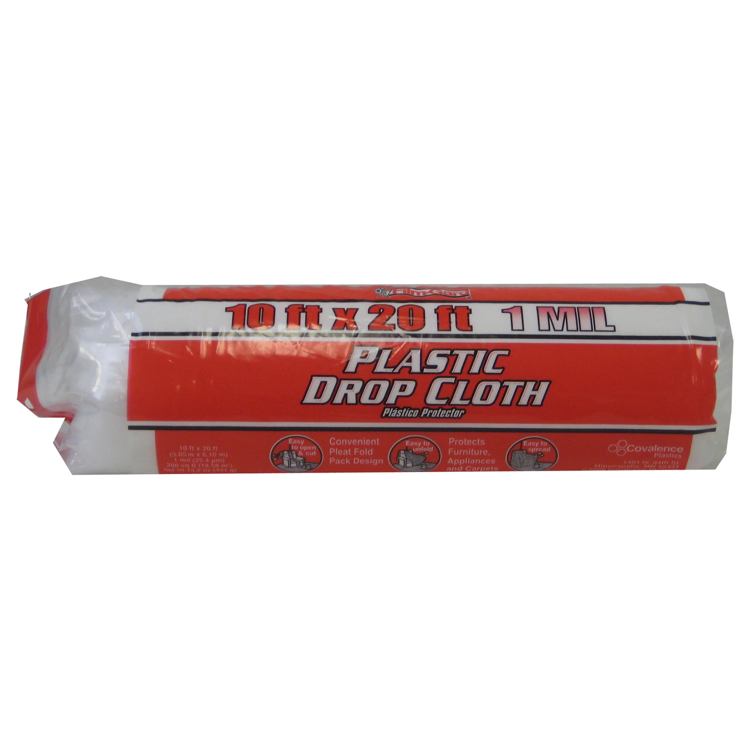 Medium-Duty Drop Cloth, Plastic, 10 x 20-Ft.