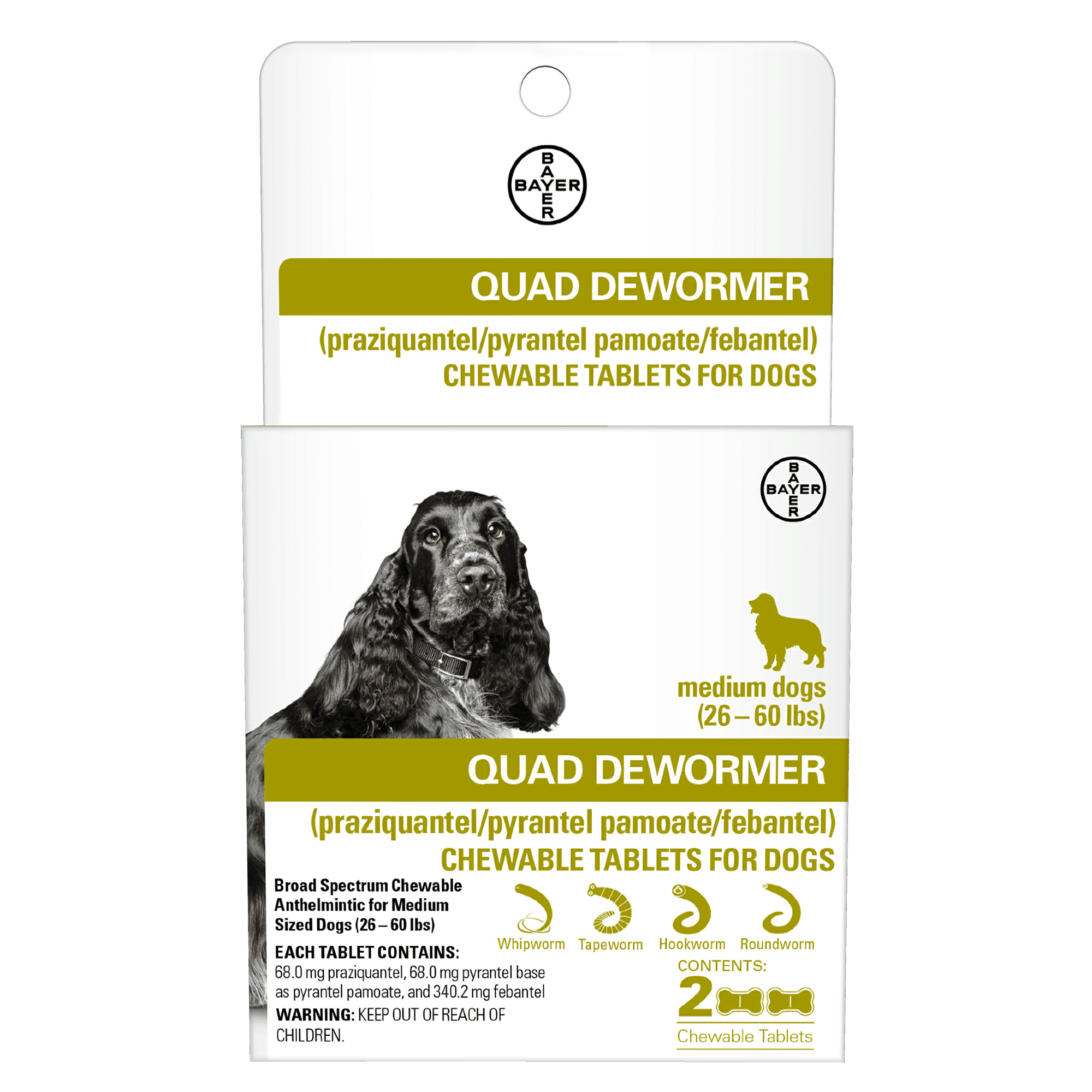 Chewabale Quad Dewormer Tablets for Medium Dogs 26-60-Lbs., 2-Pk.