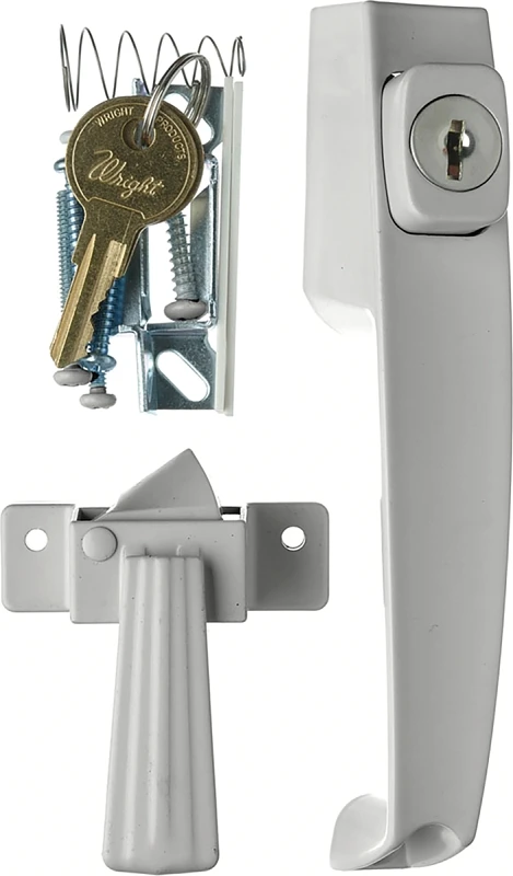 Keyed Push Button Door Lock, Out Swinging, Aluminum