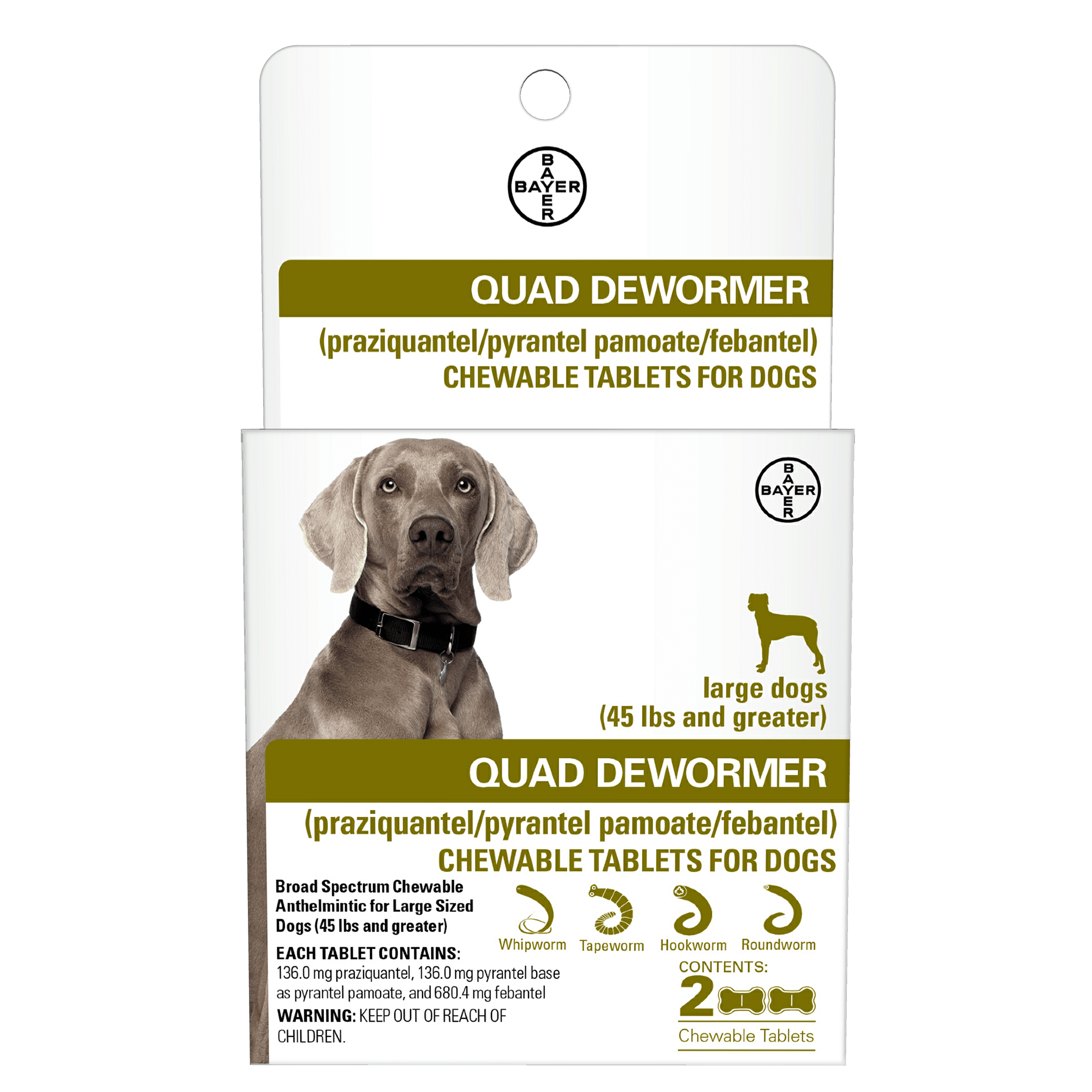 Chewabale Quad Dewormer Tablets for Large Dogs 45-Lbs. and Up, 2-Pk.